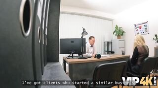 VIP4K. Teen blondie touched a cock for the first time...In the office