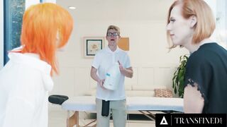 TRANSFIXED - Redhead Trans Shiri Allwood & Jean Hollywood Give Kenzie Anne Oiled Massage With Facial