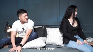 Big-assed stepmother shares bed after a mistake upon arrival from trip