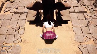 An ancient statue awakened and began to fuck Lara in an arena with 1,000 spectators. 3D Hentai Game